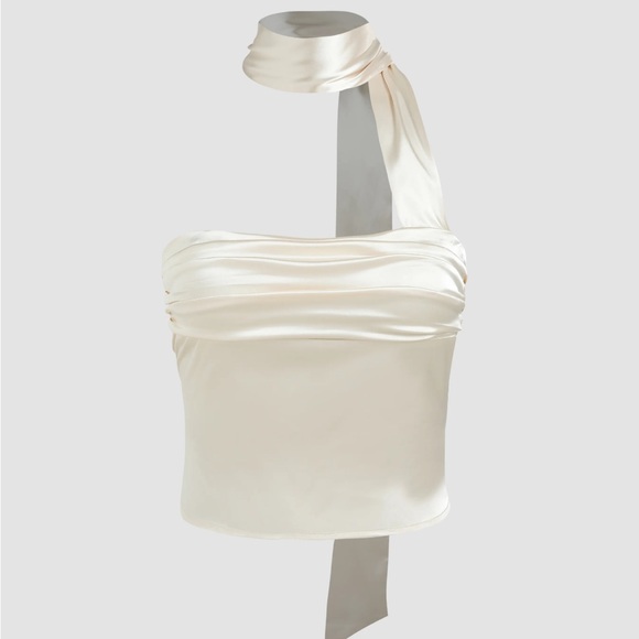 Cider Tops - Champagne halter satin crop top